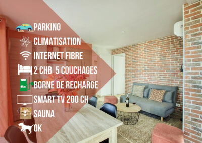 Parking, climatisation, internet fibre, 2 chambres 5 couchages, borne de recharge, smart tv 200 ch, sauna, animaux autorisés Cottage Le Vigne Rouge