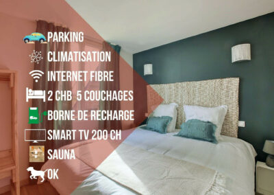 Parking, climatisation, internet fibre, 2 chambres 5 couchages, borne de recharge, smart tv 200 ch, sauna, animaux autorisés Cottage Le Vigne Rouge