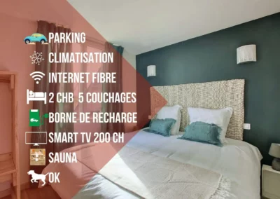 Parking, climatisation, internet fibre, 2 chambres 5 couchages, borne de recharge, smart tv 200 ch, sauna, animaux autorisés Cottage Le Vigne Rouge