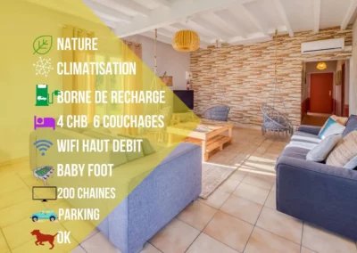 Nature, climatisation, borne de recharge 4 chambres 6 couchages, wifi haut débit, baby foot, 200 chaines, parking, animaux autorises Grand Cottage Nature Bien Etre