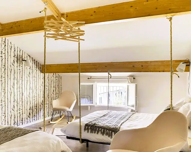 Loft-Nature-Bien-Etre-Presentation-4 Loft Nature Bien Etre location cottage airbnb chambre avec 2 lits doubles effet suspendu Tarn