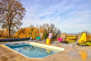Garden with countryside views and in-ground pool