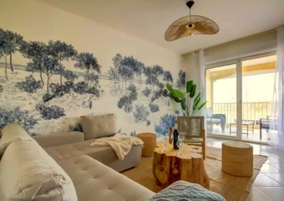 Open-plan living room with sofa bed