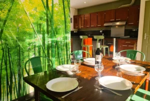 Gite dining room and kitchen in the background