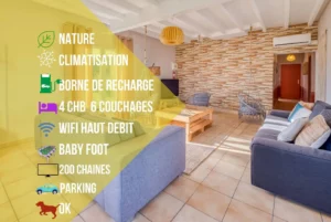 Nature, air conditioning, charging station, 4 bedrooms, sleeps 6, high-speed wifi, table soccer, 200 channels, parking, pets allowed Grand Cottage Nature Bien Etre