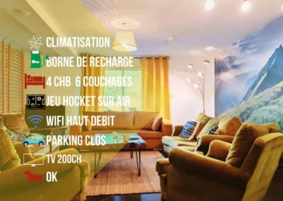 Loft information, air conditioning, electric car charging station, 4 bedrooms and 6 beds, table field hockey game, high-speed wifi, free outdoor parking, heated swimming pool, TV +200 channels, pets allowed