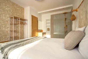 Master bedroom with queen-size bed, walk-in closet and en-suite shower room