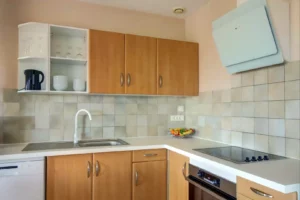 Fully equipped kitchen with cutlery and glassware