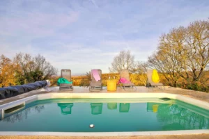 Garden with countryside views and in-ground pool