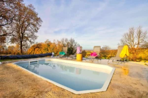 Garden with countryside views and in-ground pool