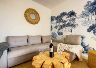 Open-plan living room with sofa bed