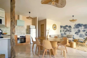 Dining room for 6 overlooking open kitchen and living room